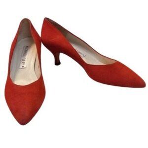 Donald J Pliner Size 7.5M Red Suede Pointed Toe Kitten Heel Pumps Womens Shoes